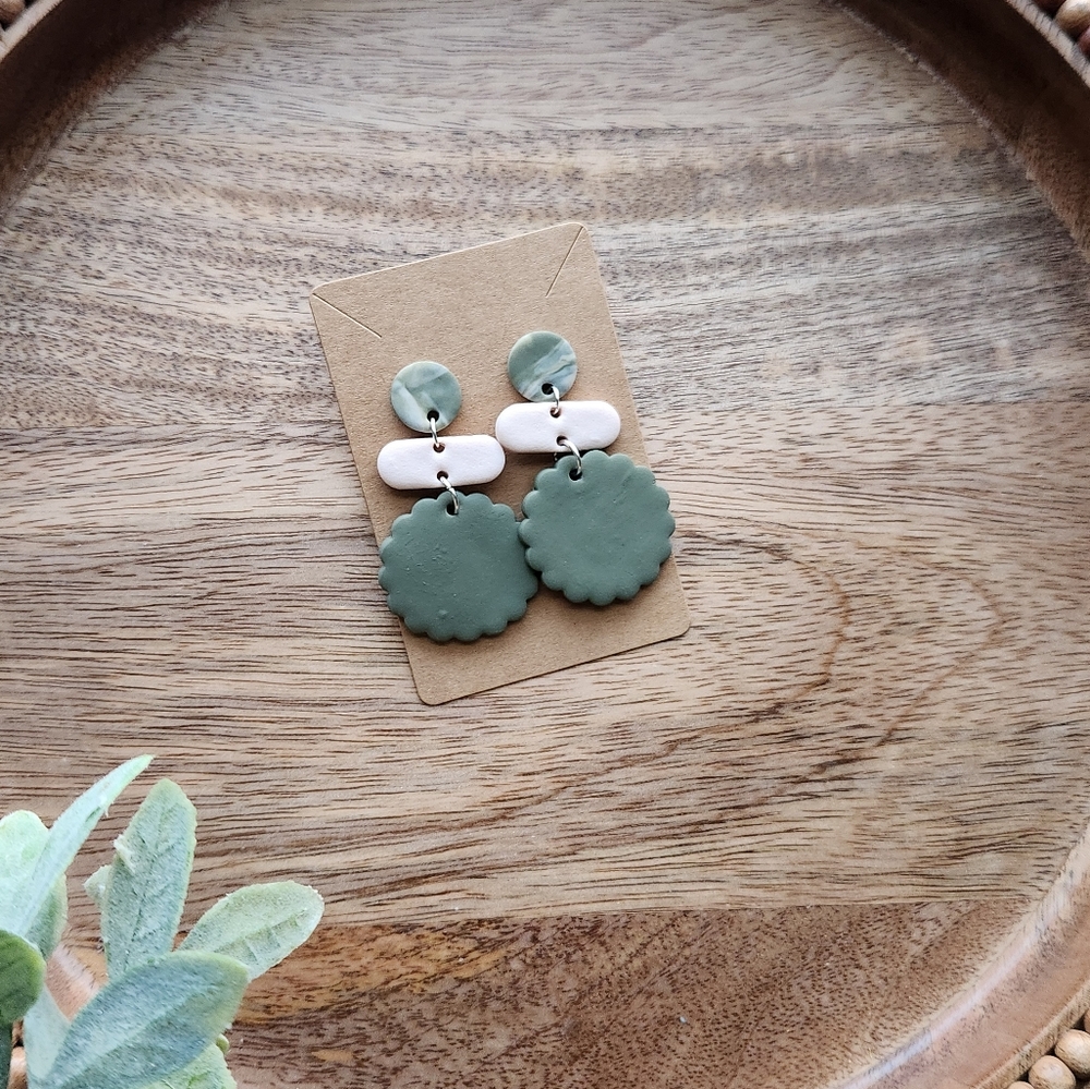 Marbled Abstract Polymer Clay Green + Blush Earrings